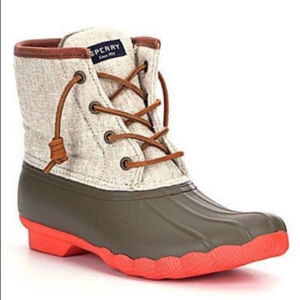 Sperry brown and peach duck boot!
